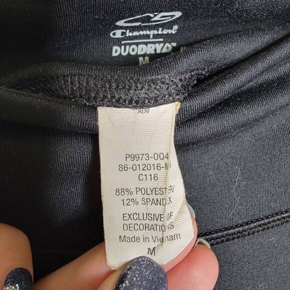 Champion DuoDry Mixed Pattern Stretch Crop Leggings Black Blue Medium - Picture 6 of 11